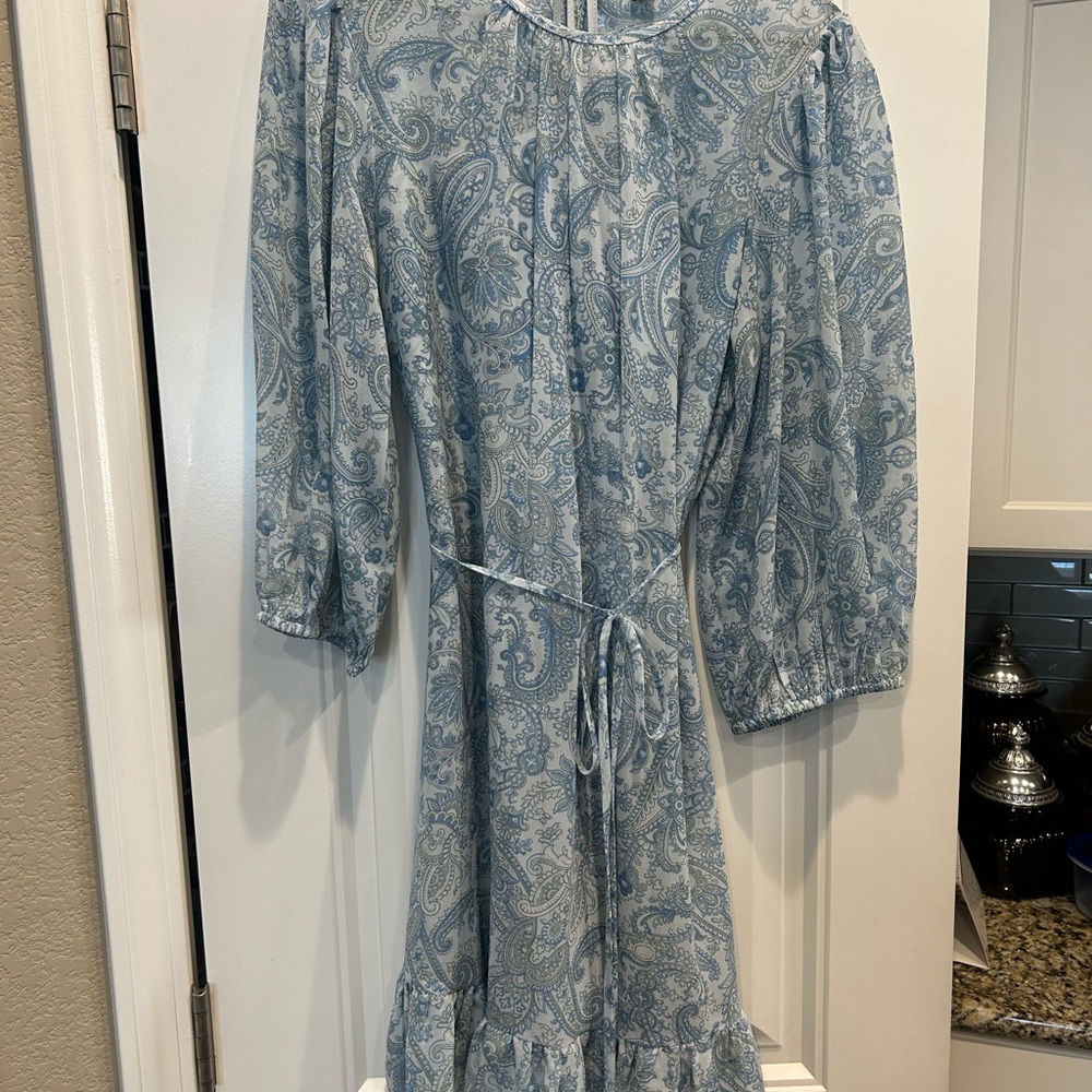 Ann Taylor Blue Ruffled Tie Front Sundress 
Got to go at the lowered price!